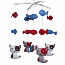 Handmade Cute Baby Crib Mobile Bed Bell Musical Mobile Hanging Nursery Decor, Cat and Fish