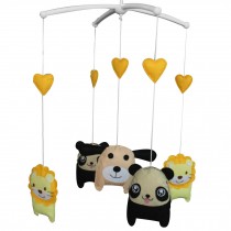 Handmade Baby Crib Mobile Panda Lion Bear Dog Baby Musical Mobile Kids Room Decor Yellow Black Beige