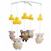 Handmade Baby Crib Mobile Kids Room Decor Cute Pig Baby Musical Mobile, Beige Yellow