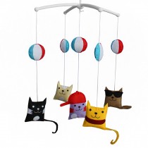 Handmade Baby Crib Mobile Kids Room Decor Baby Musical Mobile Cats and Balls