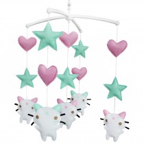 Baby Mobile for Crib White Cat Green Star Pink Heart Baby Crib Mobile Nursery Room Decor