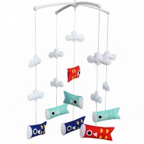 Red and Blue Baby Crib Mobile Japanese Style Baby Musical Mobile for Boys and Girls Nursery Decor, Koinobori