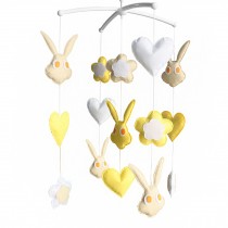 Baby Crib Bell Handmade Musical Mobile Baby Shower Gift Nursery Decor, Yellow Rabbit and Flower
