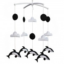 Baby Crib Mobile Handmade Infant Toy Nursery Bed Decoration Musical Crib Mobile for Boys and Girls Baby Shower, Black and White Dolphin
