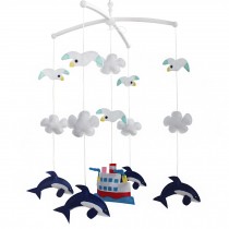 Ocean Handmade Baby Crib Mobile Infant Toy Nursery Bed Decoration Musical Crib Mobile for Girls Boys, Dolphins Seagulls and Ships