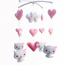 White Pink Cats Handmade Baby Crib Mobile Nursery Decor Musical Crib Mobile Boys Girls Baby Shower Gift