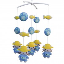 Yellow Fish and Blue Cats Handmade Baby Crib Mobile Animal Nursery Decor Musical Crib Mobile Boys Girls Baby Shower Gift