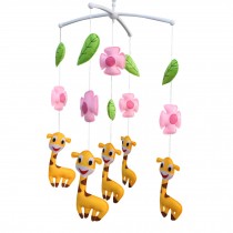 Handmade Baby Crib Mobile Animal Hanging Musical Mobile Infant Nursery Room Toy Decor, Yellow Giraffe and Pink Flower