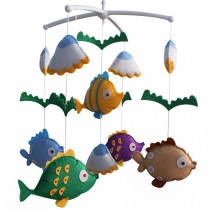 Cute Baby Crib Mobile Nursery Decor Musical Crib Mobile for Girls Boys Baby Shower Gift Baby Mobile, Colorful Ocean Fishes