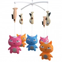 Colorful Cats and Fish Handmade Baby Crib Mobile Animal Hanging Musical Mobile Infant Nursery Room Toy Decor