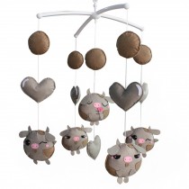 Grey Pigs Handmade Baby Crib Mobile Animal Hanging Musical Mobile Infant Nursery Room Toy Decor