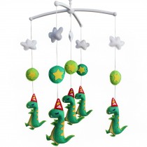 Handmade Baby Crib Musical Mobile Bell Baby Shower Gift Nursery Decor , Green Dinosaur with Hat