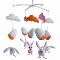 Handmade Baby Crib Mobile Baby Musical Mobile Nursery Room Hanging Animal Toy Decor, White Rabbit and Easter Eggs