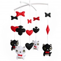 Handmade Baby Crib Mobile Baby Musical Mobile Nursery Room Hanging Animal Toy Decor, Black Cats White Cats