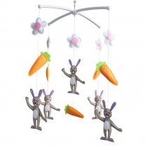 Handmade Baby Crib Mobile Baby Musical Mobile Nursery Room Hanging Animal Toy Decor, Grey Rabbit and Carrots