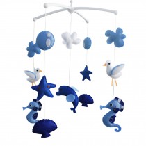 Seahorse Seagull Shell Baby Crib Mobile Nursery Decor Baby Mobile for Boys and Girls, Blue Ocean
