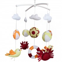 Red and Orange Baby Crib Mobile Infant Room Nursery Bed Decor Hanging Toy Musical Mobile, Summer Beach Crab Balls