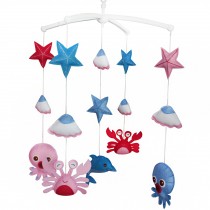 Baby Crib Mobile Infant Toy Baby Nursery Mobile Hanging Bed Decor for Boys Girls Baby Shower, Blue and Pink Crab Octopus and Shell