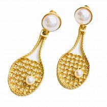 Women Gold Color Dangle Hoop Earrings Tennis Racquet Dangle Ear Clip Fan Gift Clip on Earrings,3 Pairs