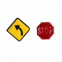 Traffic Sign Women Stud Earrings Stop Sign Tiny Earrings, 4 Pairs