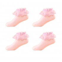 4 Pairs Baby Girls Socks For 3-5 Year-old Girls Short stockings With Lace Kids Cute Crew Socks Cotton [Pink]
