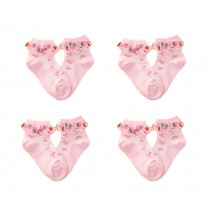 4 Pairs Baby Girls Socks For 3-5 Year-old Girls Short stockings Kids Cute Crew Socks Cotton Pink