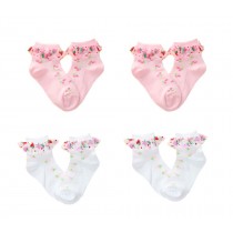 4 Pairs Baby Girls Socks For 3-5 Year-old Girls Short stockings Kids Cute Crew Socks Cotton Pink and White