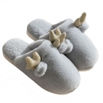 Cute Deer Men Plush House Slippers for Christmas, New Year, Soft Indoor Outdoor Home Winter Slippers, Grey