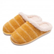 Striped Patterned Knitted Slippers Winter Warm Plush Cotton Velvet Cozy Slippers for Women, Yellow