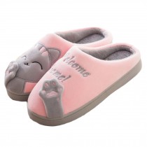Cute Cat Plush Warm Lined Winter Slippers for Women, Grey Pink