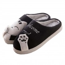 Cute Cat Winter Warm Couples Slippers Men's Plush Slippers Cozy Slip-on House Shoes, Black