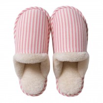 House Slippers Pink Striped Pattern Women Winter Warm Slippers Cotton Plush Slipper