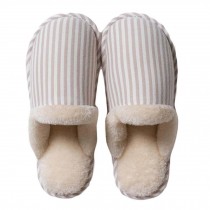 House Couples Slippers Beige Striped Pattern Slippers Cotton Plush Slipper for Women Winter Warm