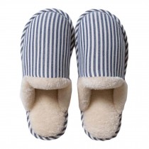 House Couples Slippers Dark Blue Striped Pattern Winter Warm Slippers Cotton Plush Slipper for Men