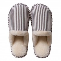 Winter Warm Slippers Grey Stripped Pattern Cotton Plush Slipper for Men House Indoor Outdoor Slippers