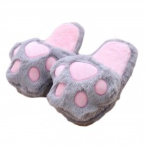 Women Winter Warm Slippers Cute Cat Paw Plush Slippers, Grey