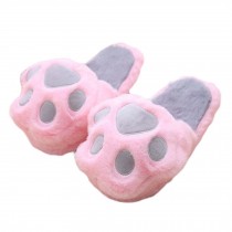 Women Winter Warm Slippers Cute Cat Paw Bear Paw Plush Slippers, Pink