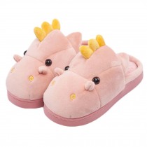 Cute Hippo Plush Slippers Indoor Winter Warm Slippers for Kids, Pink