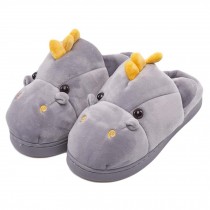 Cute Hippo Plush Slippers Kids Indoor Winter Warm Slippers for Boys Girls, Grey