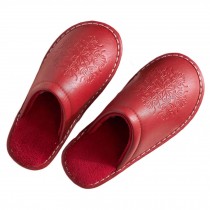 Women PU Winter Slippers Warm Lining House Slippers, Red