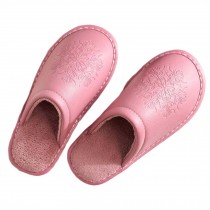 Women PU Winter Slippers Warm Lining House Slippers for Indoor Outdoor, Pink