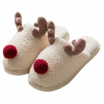 Christmas Slippers Cute Elk Plush Winter Warm Slippers, Beige
