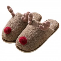 Men Christmas Cute Elk Plush Slippers Cozy Slip-on House Shoes Winter Warm Indoor Outdoor Slippers, Brown