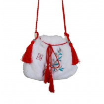 Womens Handbag Creative Crossbody Bag White Plush Chinese Style Purse Cute Coin Purse
