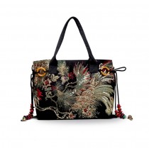 Ladies Handbag Embroidery Phoenix Pattern Large handbag Womens Purses Top handle Bag