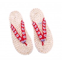 Handmade Straw Sandals Red Womens Creative Woven Casual Flip Flops Flats
