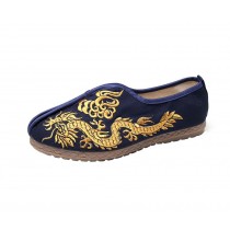 Men's Cloth Sandals Retro Style Lazy Flat Shoe Breathable Blue Dragon Pattern