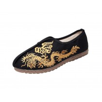Men's Cloth Sandals Retro Style Lazy Flat Shoe Breathable Black Dragon Pattern