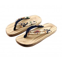 Mens Japanese Wooden Clogs Sandals Japan Traditional Wide Sole Flat Shoes Black and Yellow Pattern Geta