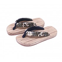 Mens Japanese Wooden Clogs Sandals Japan Traditional Wide Sole Flat Shoes Wave Pattern Non-slip Geta